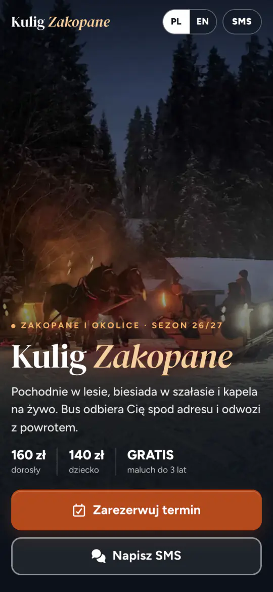 Kulig Zakopane na telefonie