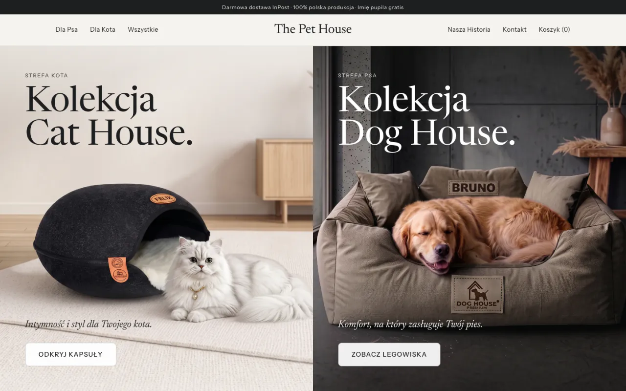 The Pet House: sklep internetowy, widok na komputerze
